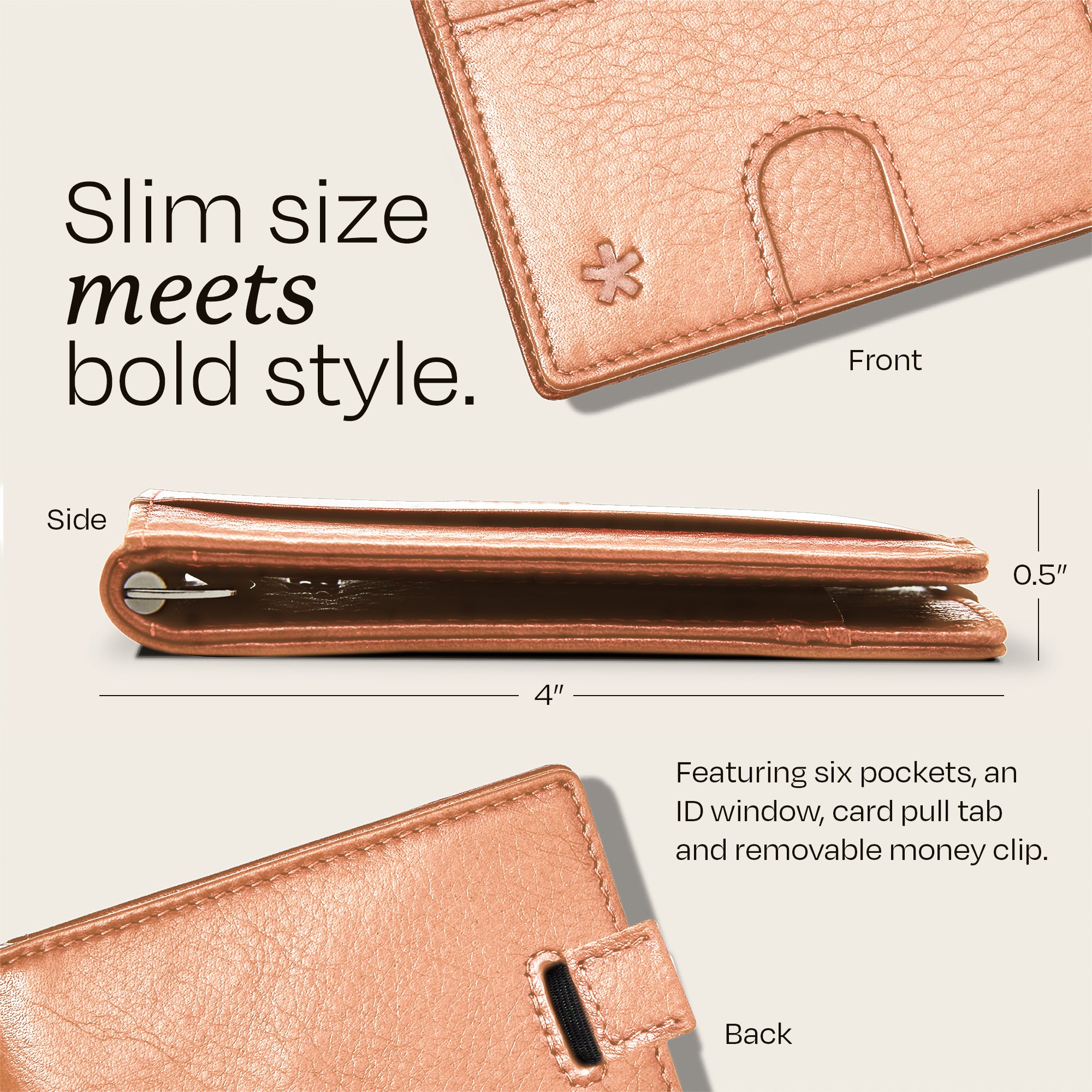 Image showing the side profile dimensions of the Swear Brands Origin wallet 4" x 0.5".