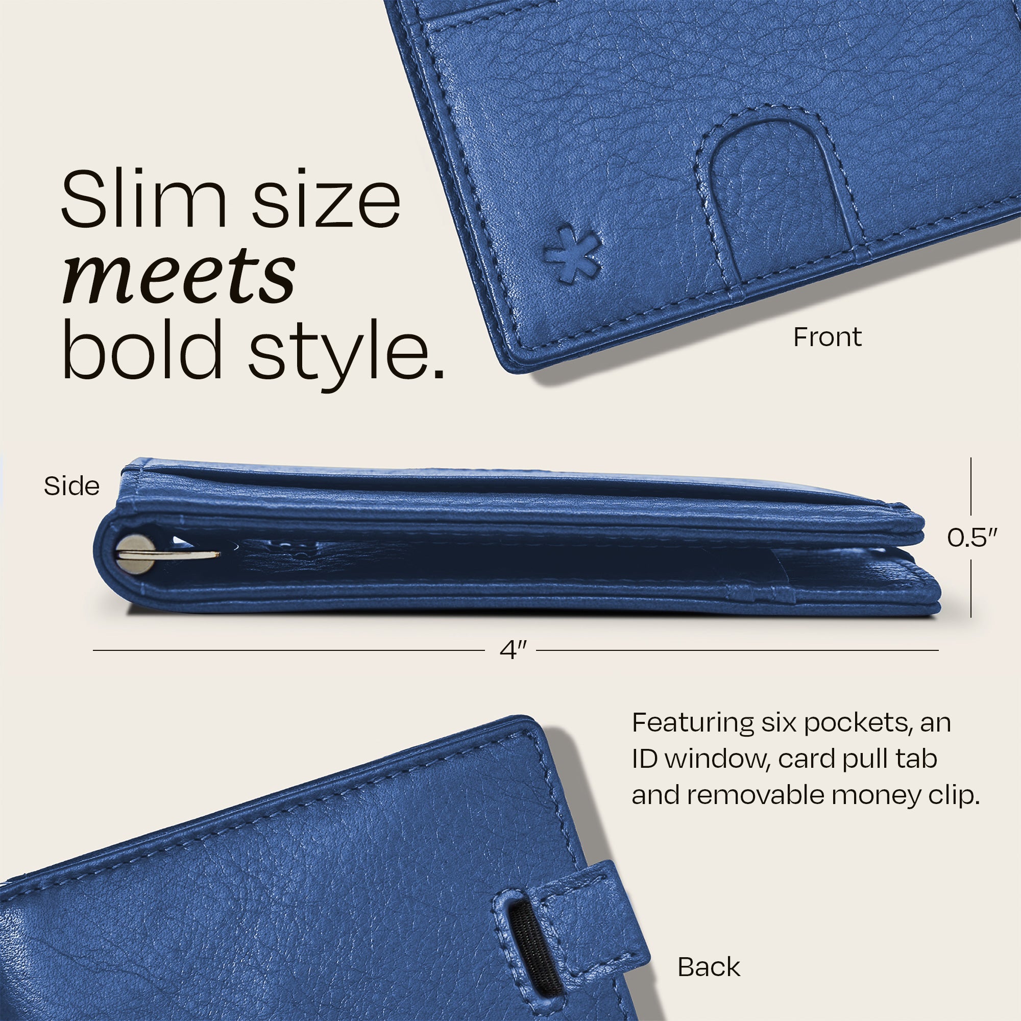Image showing the side profile dimensions of the Swear Brands Origin wallet 4" x 0.5".
